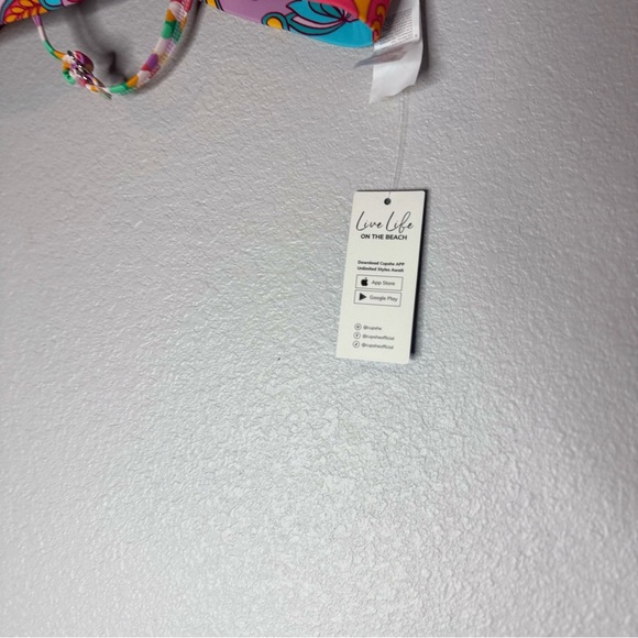 New Boho Wavy Striped Strappy V-Neck Top Cutout Bikini Size M - Picture 4 of 10